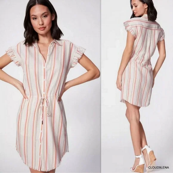 PAIGE Striped Mini Dress - White, Pink, Orange, Size L, NWT - Picture 3 of 11
